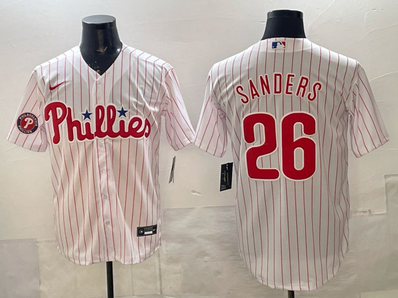 Men Philadelphia Phillies #26 Sanders White Stripe 2026 Nike Game MLB Jersey 002